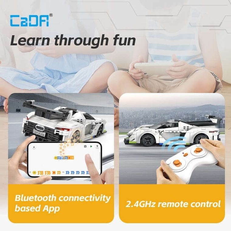 Cada, Fantasma Race Car, pojazd zdalnie sterowany, Dual Mode, biały, 1:20, 22 cm, 322 elementy