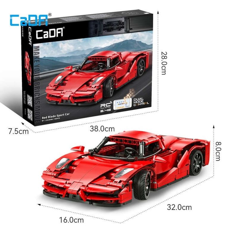 Cada, Red Blade Sport Car, pojazd zdalnie sterowany, Dual Mode, czerwony, 1:14, 32 cm, 405 elementów