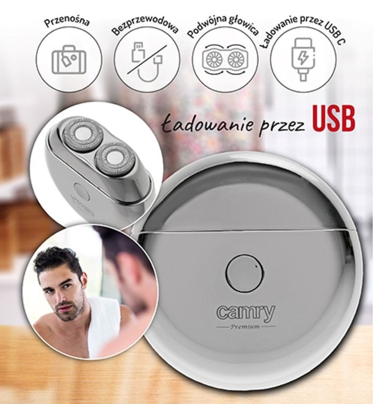 Camry, golarka podróżna, 2 głowicowe z USB, CR 2938