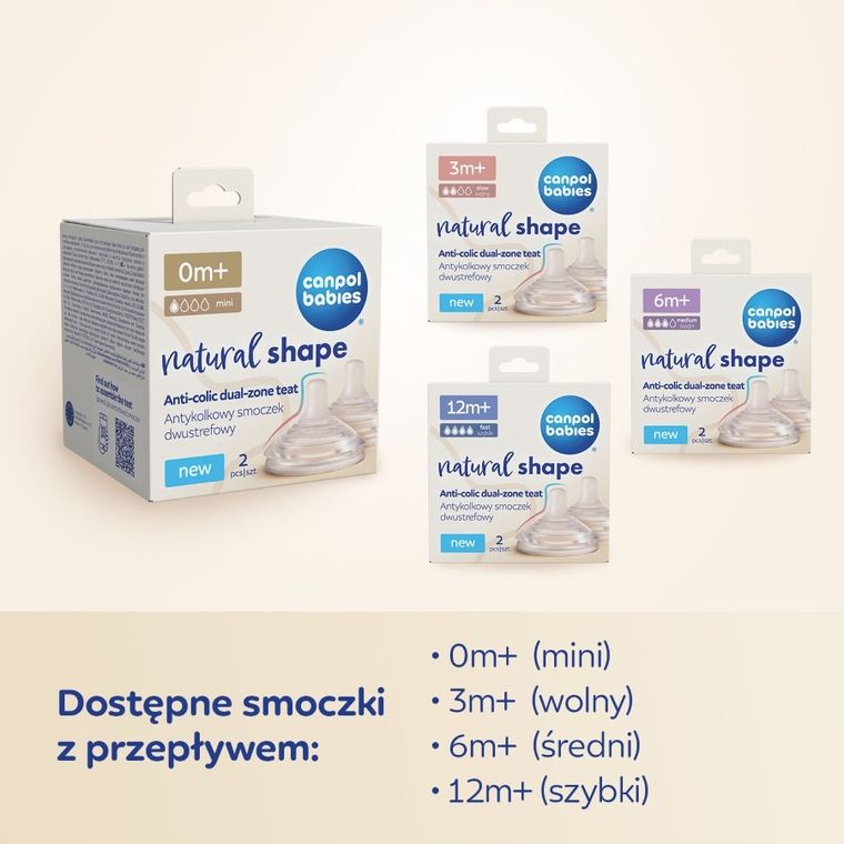 Canpol babies, Natural Shape, antykolkowy smoczek dwustrefowy, 3m+, 2 szt.
