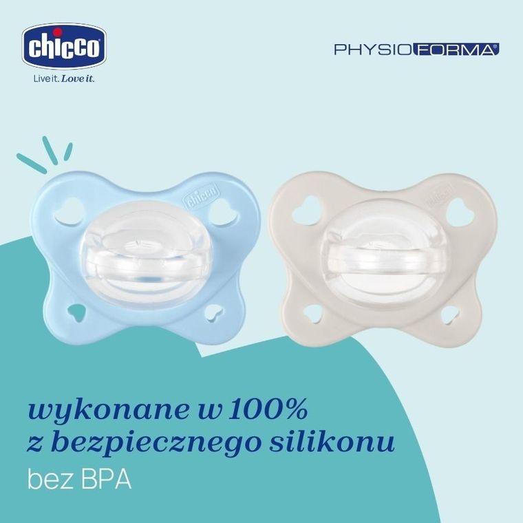 Chicco, PhysioForma Dual Soft, smoczek uspokajający, silikonowy, niebieski, 2-6m, 2 szt.