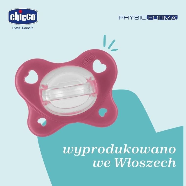 Chicco, PhysioForma Dual Soft, smoczek uspokajający, silikonowy, różowy, 16-36m, 2 szt.
