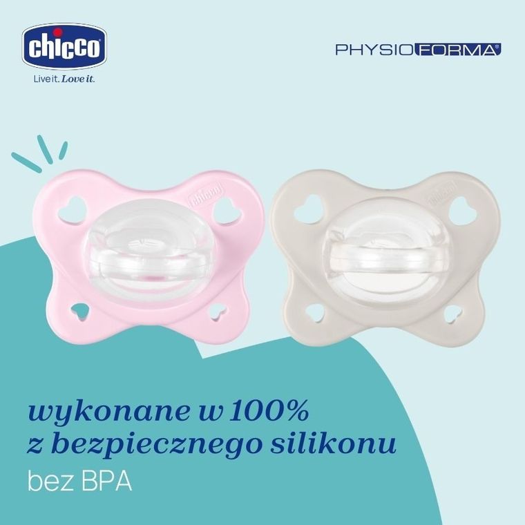 Chicco, PhysioForma Dual Soft, smoczek uspokajający, silikonowy, różowy, 2-6m, 2 szt.