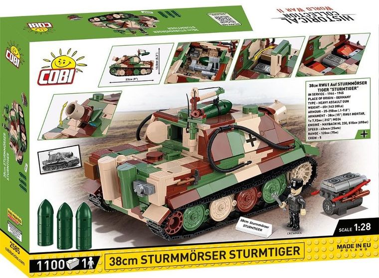 Cobi, Historical Collection WW II, 38 cm Sturmmorser Sturmtiger, klocki, 1:28, 1100 elementów