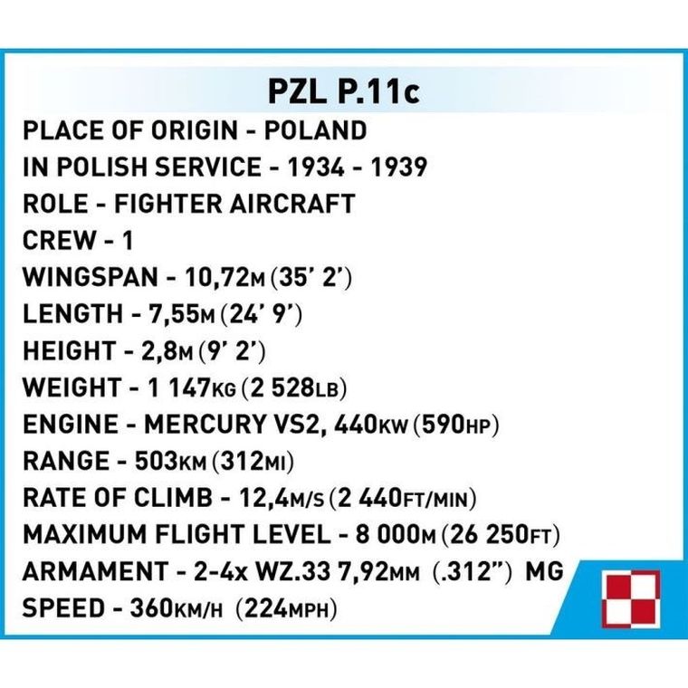 Cobi, Historical Collection WWII, Samolot PZL P.11c, 320 klocków