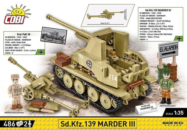 Cobi, Historical Collection WWII, Sd.Kfz. 139 Marder III, czołg, 1:35, klocki, 486 elementów