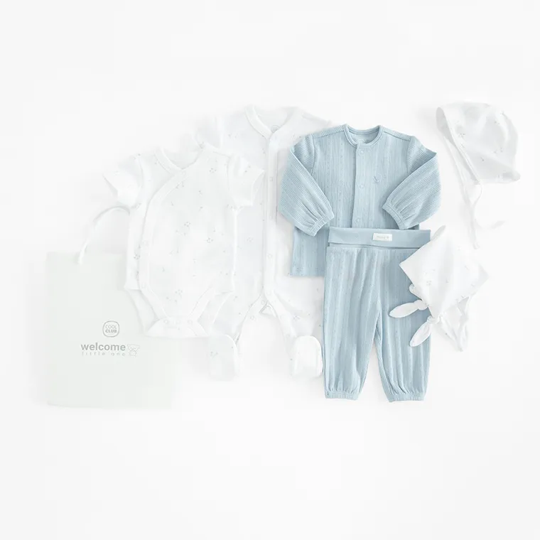 Cool Club, Komplet niemowlęcy 6-częściowy z torbą, biało-niebieski