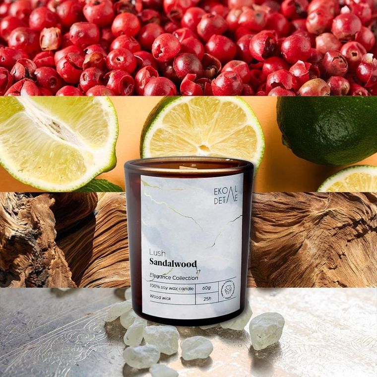 EkoDetale, Elegance, świeca sojowa w szkle, Lush Sandalwood, 60g