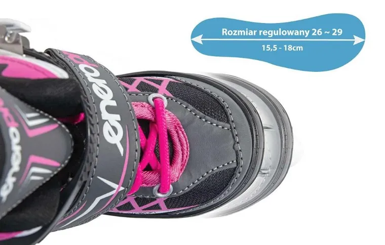 Enero Pro, łyżworolki wrotki łyżwy, 4w1, LED, różowo-szare, rozmiar 26-29