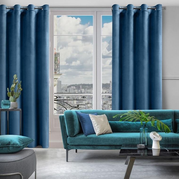 Eurofirany, zasłona zaciemniająca gotowa, D91 Rosa, 140-250 cm, granatowy