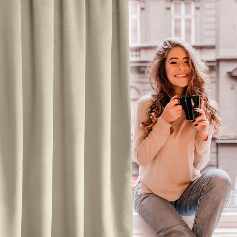 Eurofirany, zasłona zaciemniająca gotowa, na taśmie, Rosa, 140-270 cm, beżowy