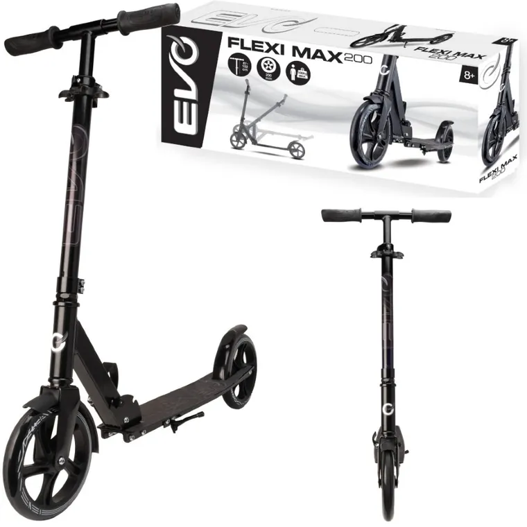 EVO, Flexi Max 200, hulajnoga miejska, czarna ze stopką i paskiem