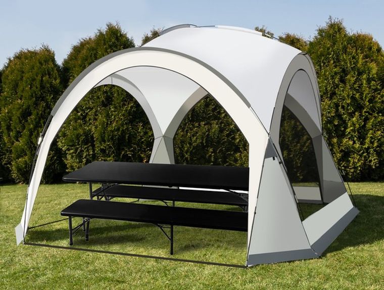 Gardlov, stół ogrodowy składany, 180 cm + 2 ławki, czarny