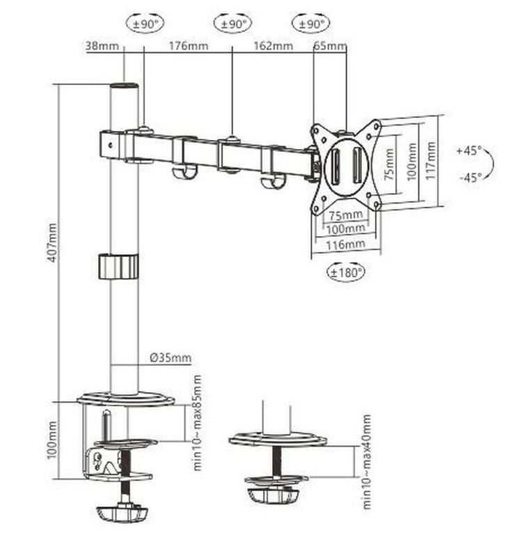 Gembird, uchwyt dla monitora, regulowany, 17"-32"