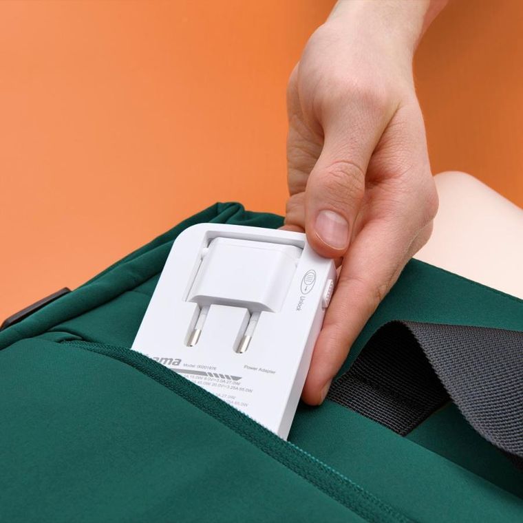 Hama, Płaska Mini PD, ładowarka sieciowa, 2xUSB‑C, USB‑A, 65W, biała