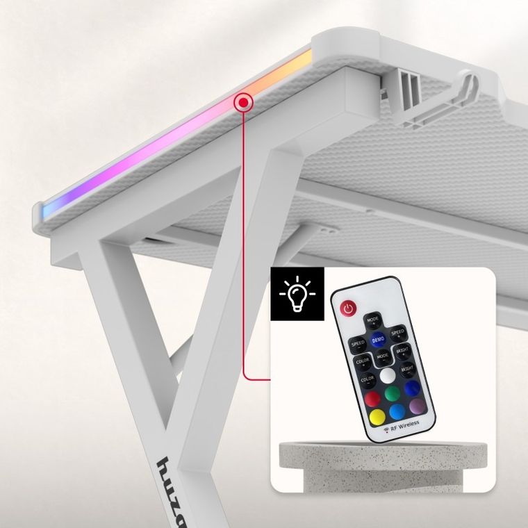 Huzaro, Hero 2.3, biurko gamingowe, białe, RGB, 120 cm