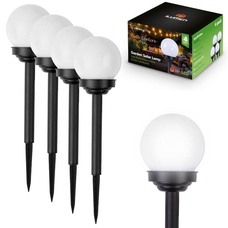 Ilumen, lampka solarna, biała, kula, 4 szt.