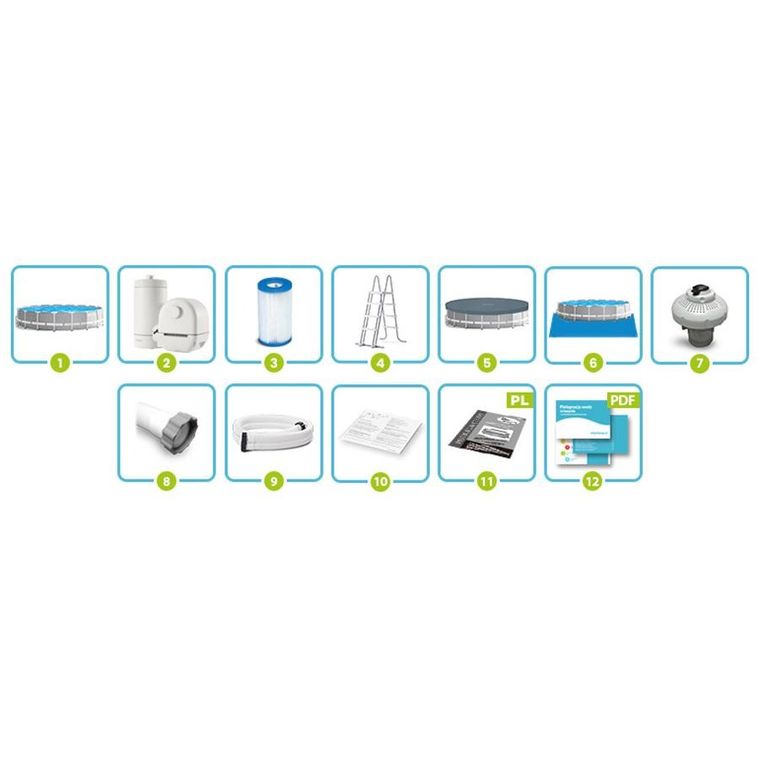 Intex, basen stelażowy z pompą filtrującą i akcesoriami, 132cmx610, zestaw 11w1