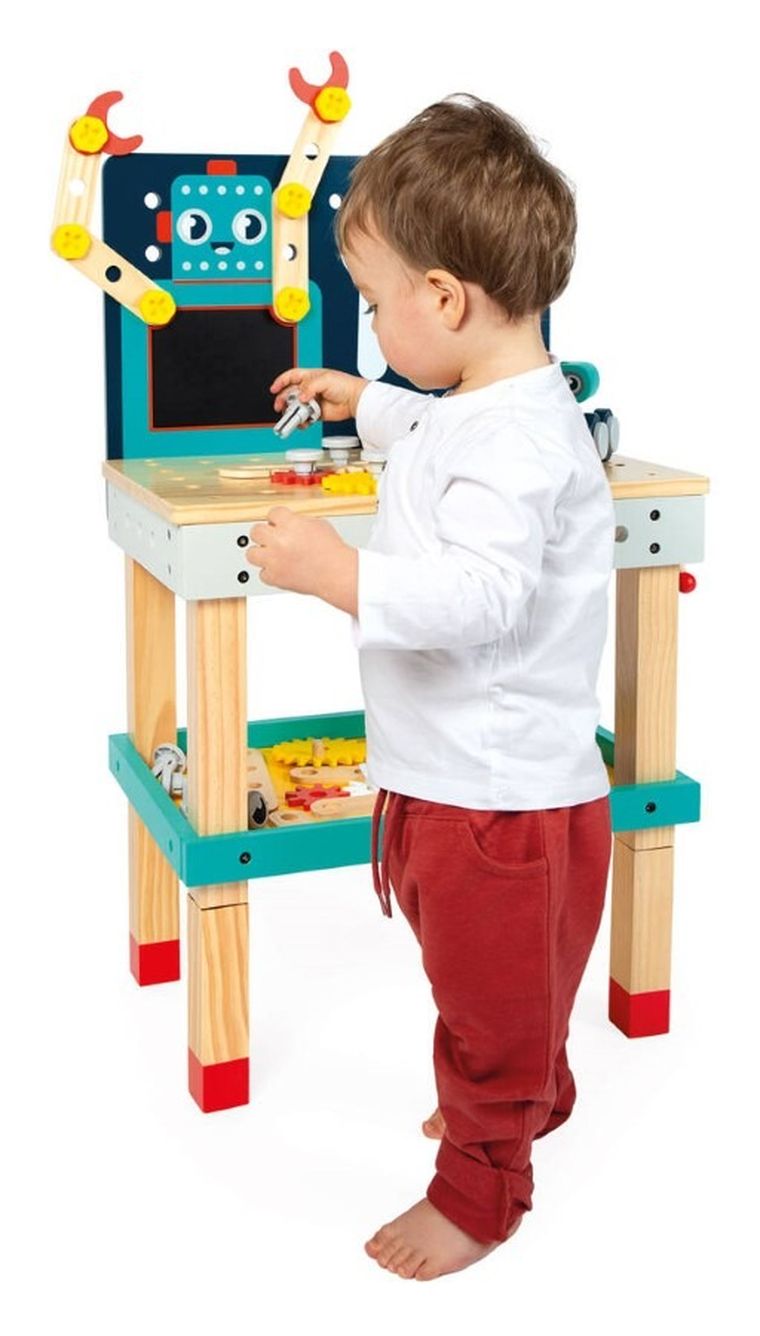 Janod, Brico ‘Kids, duży stolik, warsztat drewniany, magnetyczny, Robot