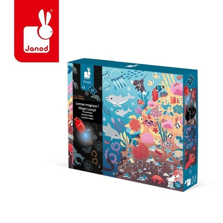 Janod, Ocean, świecące puzzle z mini-lampką UV, 24 elementy