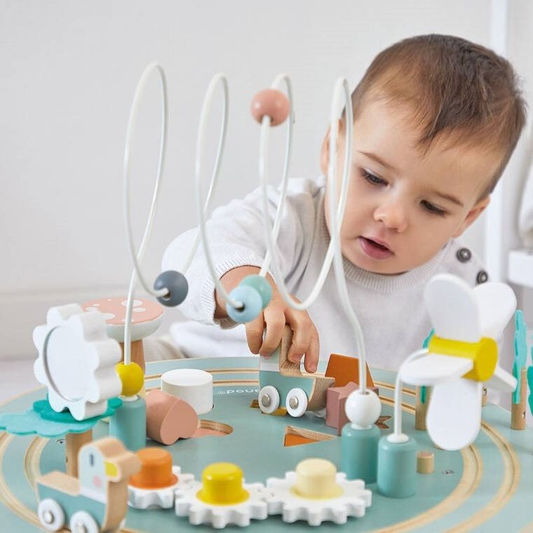 Janod, Sweet Cocoon, wielofunkcyjny stolik edukacyjny, drewniany z regulacją wysokości, Ogród