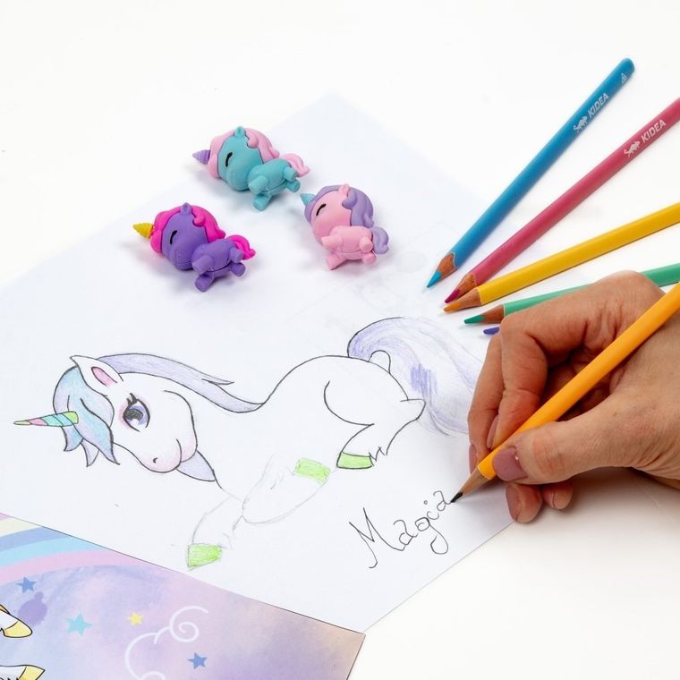 Kidea, kredki i gumki, unicorn, 9 elementów