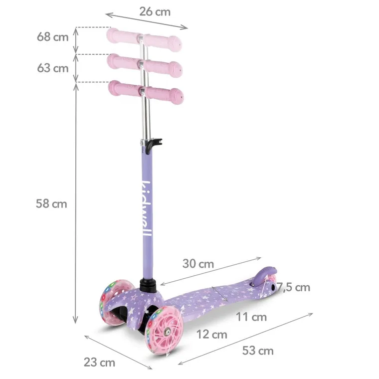 Kidwell, Uno, hulajnoga 3-kołowa LED, balansowa, stars