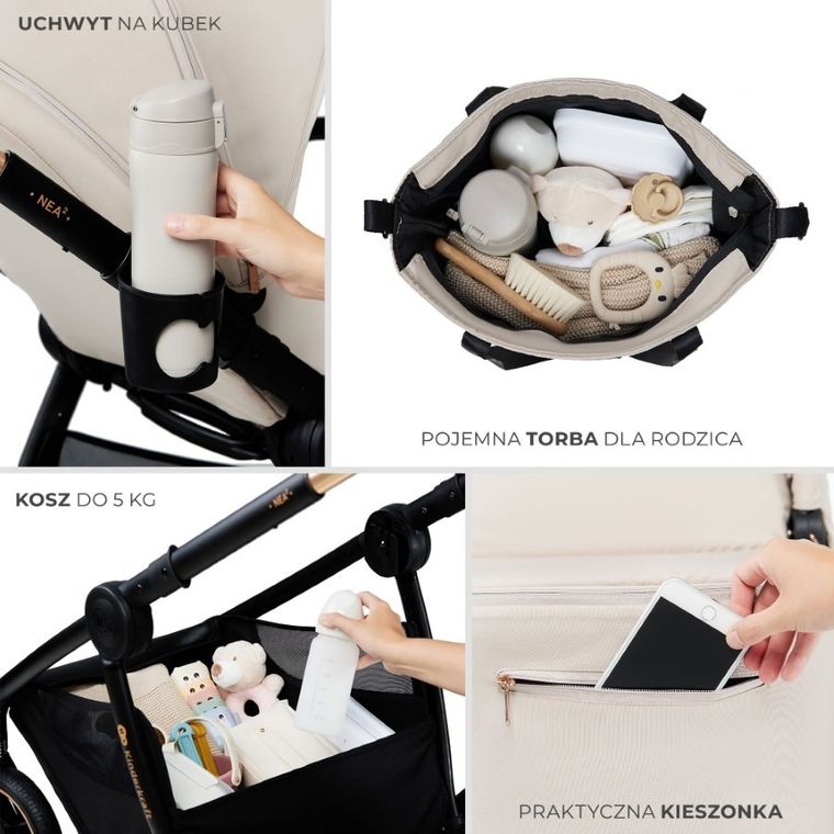 Kinderkraft, Bizuu, Nea 2, wózek wielofunkcyjny, 2w1, Dune Whisper