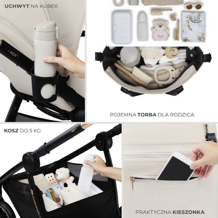 Kinderkraft, Bizuu, Nea 2, wózek wielofunkcyjny 2w1, Lunar Black