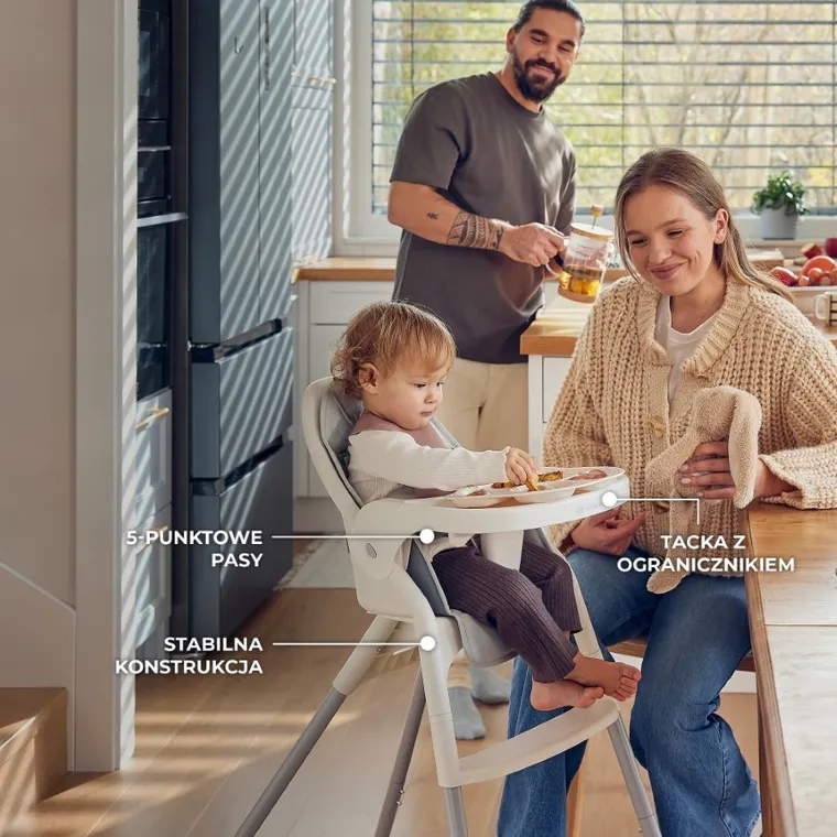 Kinderkraft, Dinnly, krzesełko do karmienia 2w1, szare