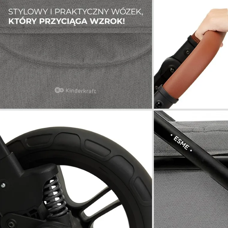Kinderkraft, Esme Pro, wózek wielofunkcyjny, 3w1, Moonlight Grey