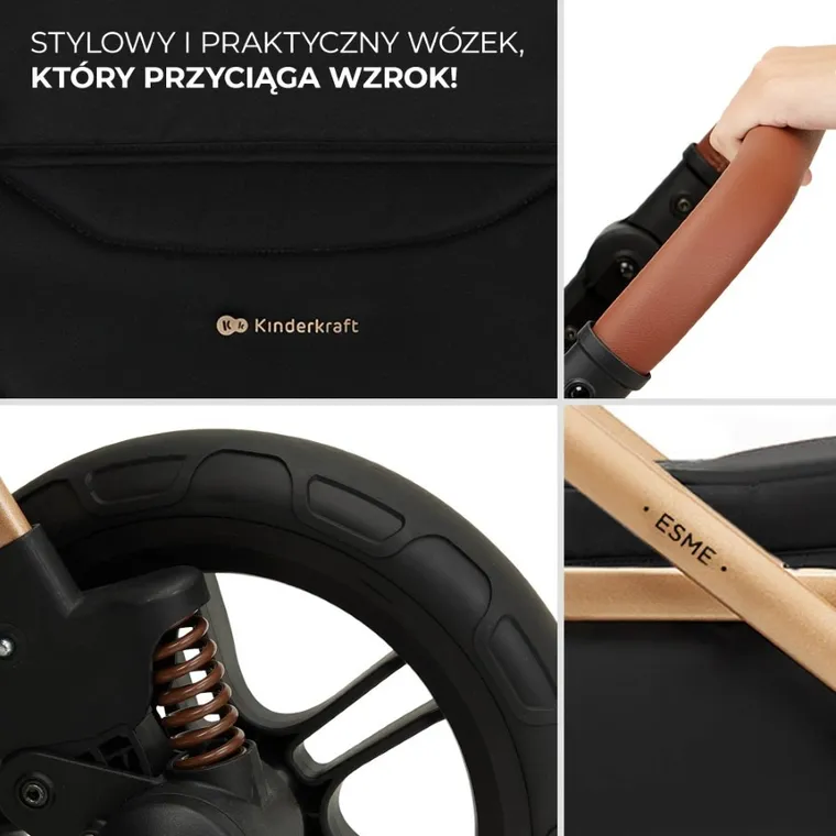 Kinderkraft, Esme Pro, wózek wielofunkcyjny, 3w1, Pure Black