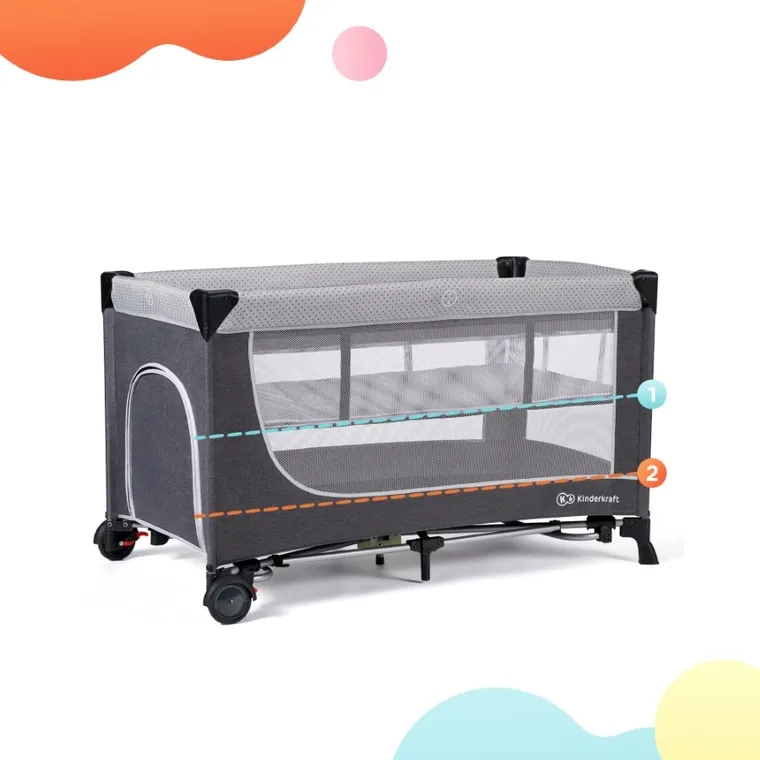 Kinderkraft, Leody, łóżeczko turystyczne, Grey