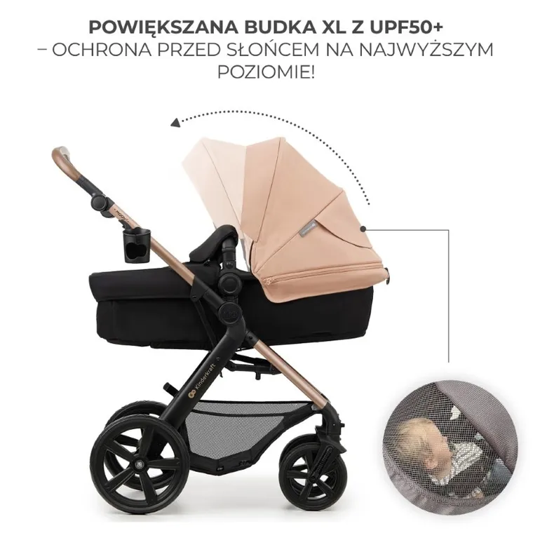Kinderkraft, Moov 2, Eva Wheels, wózek wielofunkcyjny 4w1, Sand Beige