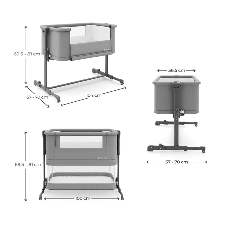 Kinderkraft, Nestee Grow 2, łóżeczko dostawne, dark grey