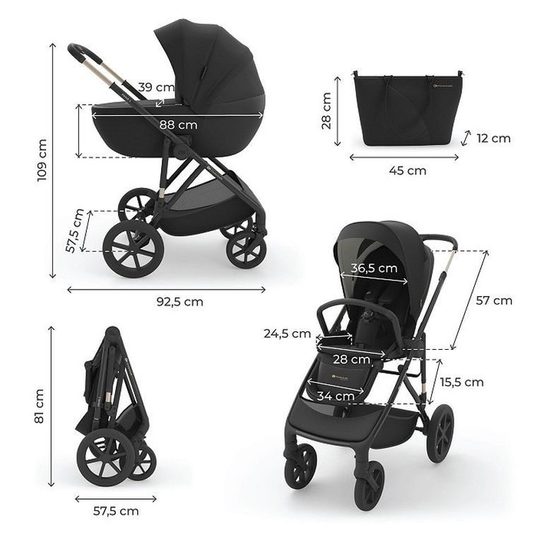 Kinderkraft, Prime 3, wózek wielofunkcyjny, 2w1, venezian black
