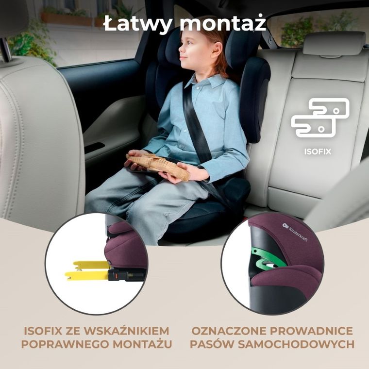 Kinderkraft, XPAND 2, I-size, fotelik samochodowy, Cherry Pearl, 100-150 cm