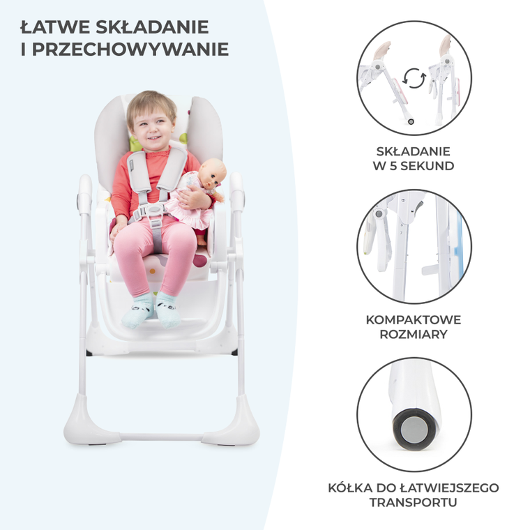 Kinderkraft, Yummy, krzesełko do karmienia, różowe