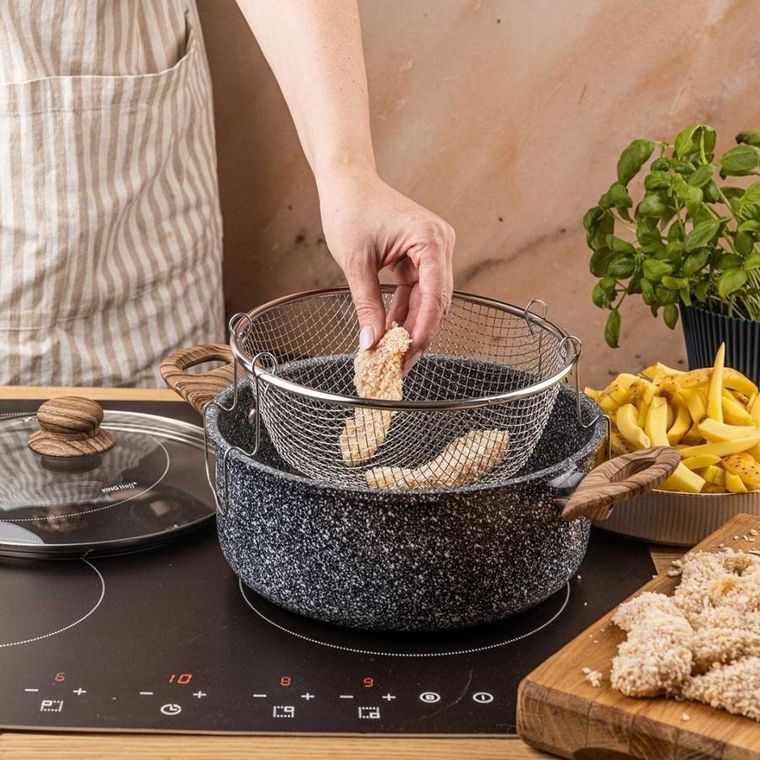 Kinghoff, garnek marmurowy z koszem do smażenia, 4l, kh-1985