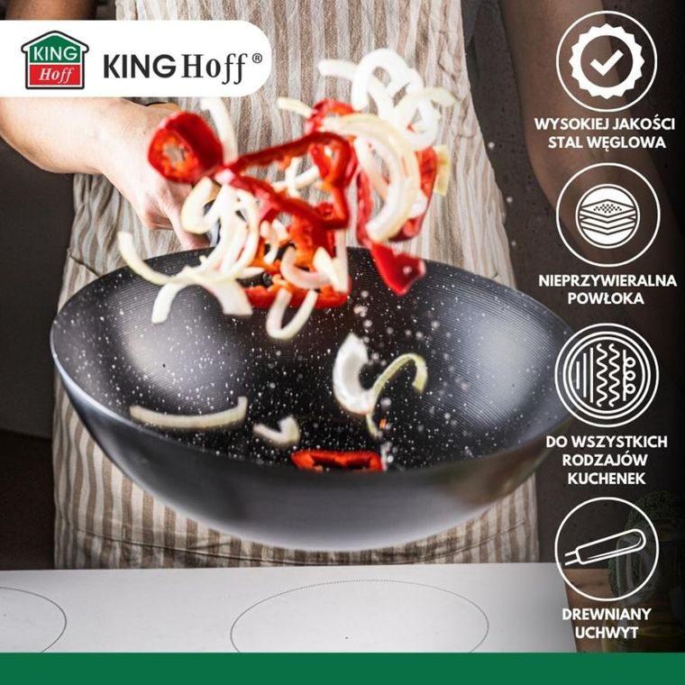 Kinghoff, wok z pokrywą, z powłoką marmurkową, 30 cm, kh-1984