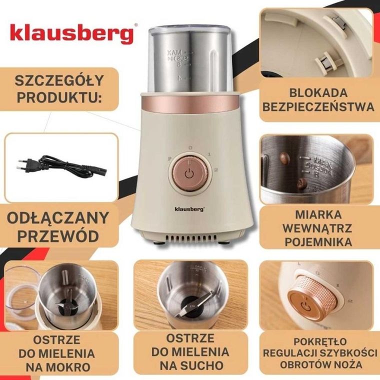 Klausberg, elektryczny młynek do kawy przypraw owoców, kb-7993