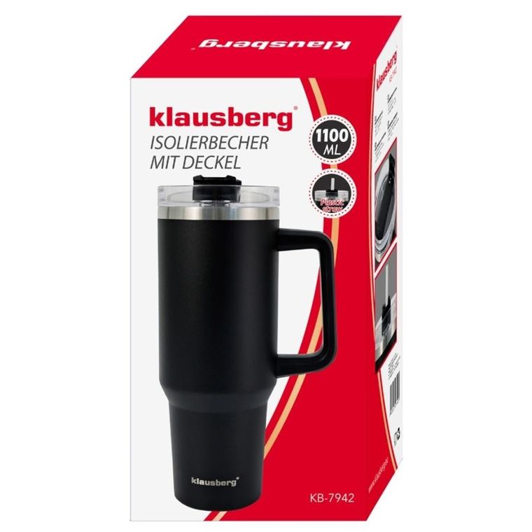 Klausberg, kubek termiczny, z rączką i słomką, stalowy, 1100 ml, kb-7942