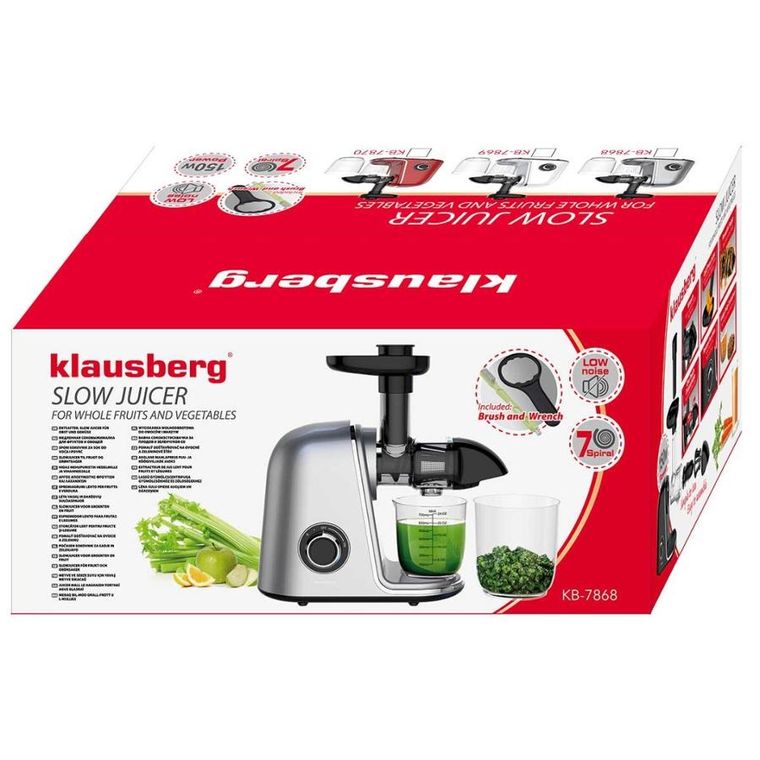 Klausberg, sokowirówka, wyciskarka wolnoobrotowa, srebrna, KB-7868