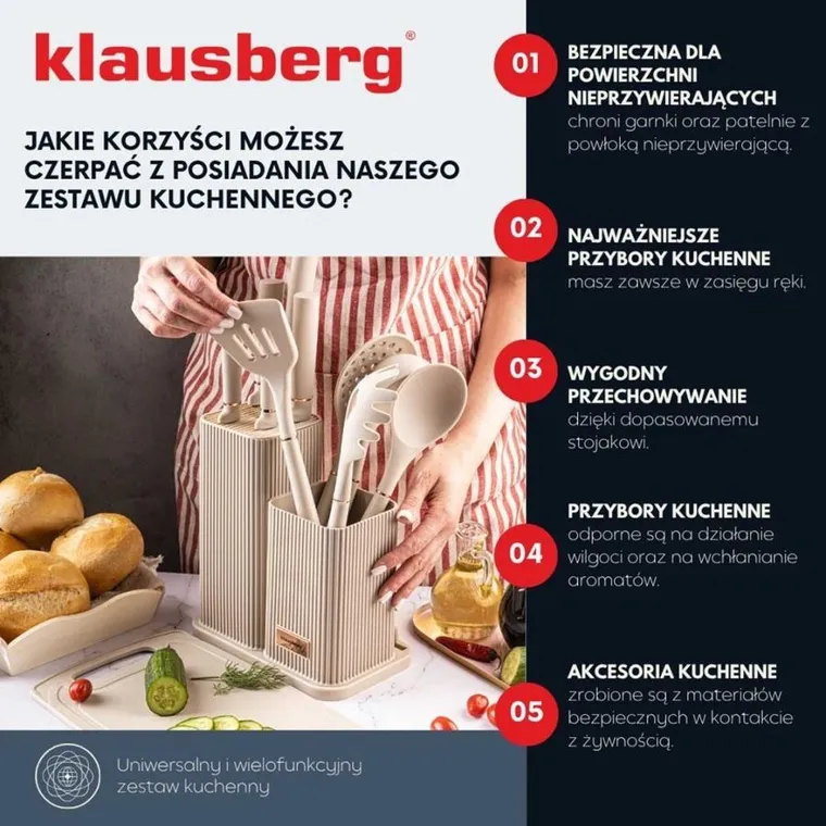 Klausberg, zestaw noży i przyborów kuchennych z deską w stojaku