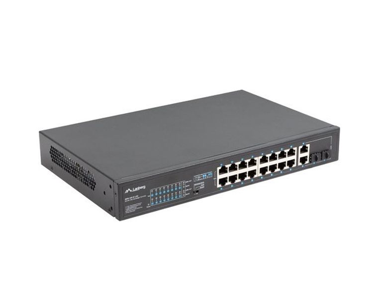 Lanberg, switch, RACK 19" 16X 100MB POE+/2X COMBO GIGABIT, 250W, NIEZARZĄDZALNY, RSFE-16P-2C-250