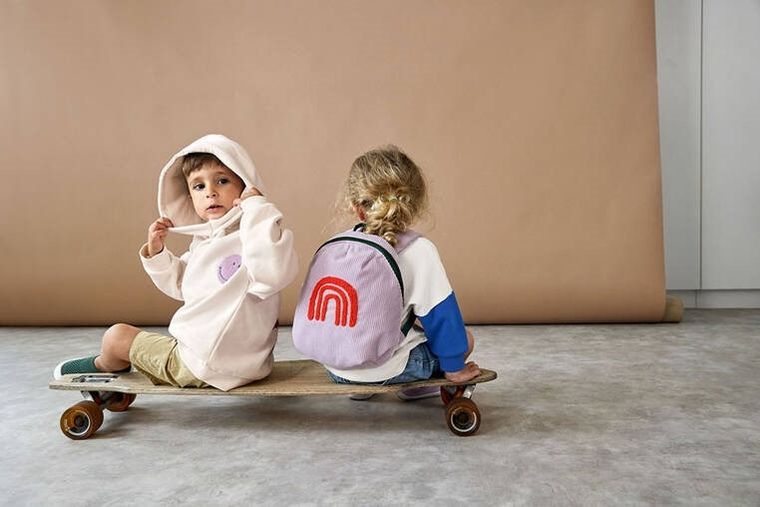 Lassig, Little Gang, Rainbow, plecak dla przedszkolaka, sztruks, lilac