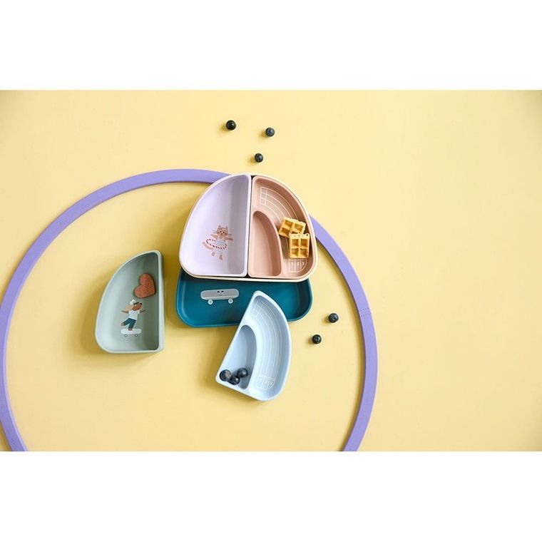 Lassig, Tiny Team, zestaw silikonowych naczyń, kotek, 3 szt.