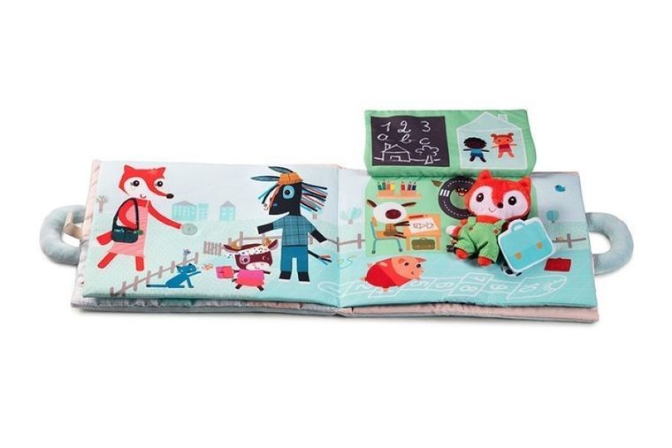 Lilliputiens, miękka książeczka aktywizująca z mini - przytulanką, Dzień dobry, mały lisku, 18 m+