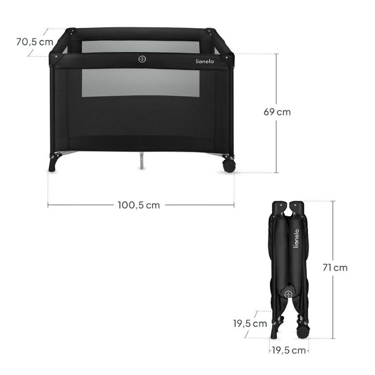 Lionelo, Amelie, kompaktowe łóżeczko turystyczne, black carbon