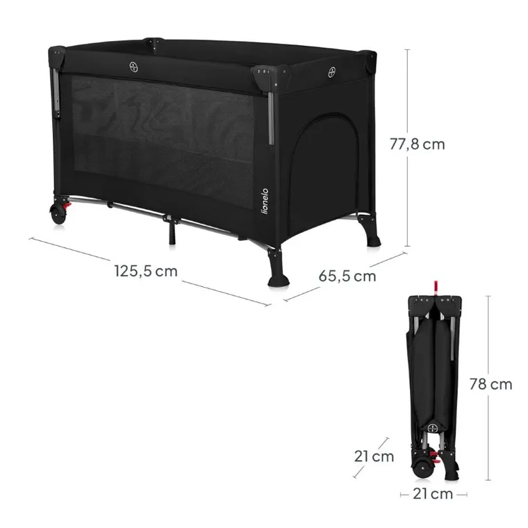 Lionelo, Ellen, łóżeczko turystyczne z funkcją dostawki, 3w1, black